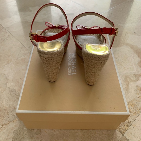 Michael Kors Orange/Red Espadrille Wedges with Patent Straps - Picture 3 of 3
